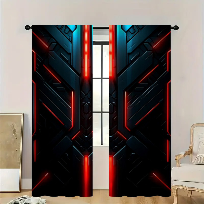 Tech Office Youtube - Cortinas geométricas tecnológicas con bolsillo para