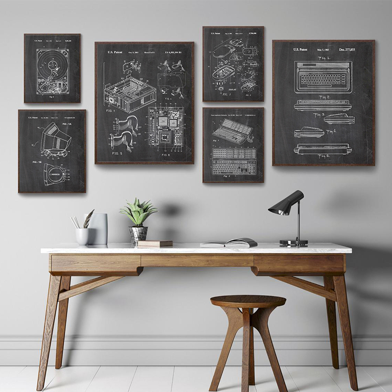 Tech Office Wall - Juego de 6 Cuadros Decorativos Vintage