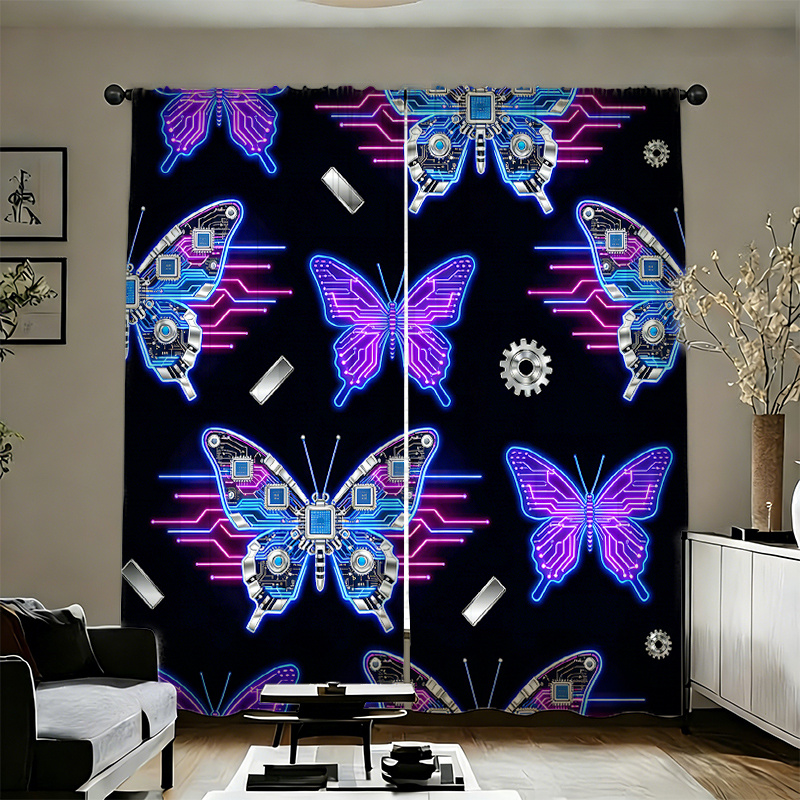 Tech Office Youtube - 2 Cortinas Cyberpunk con Estampado de