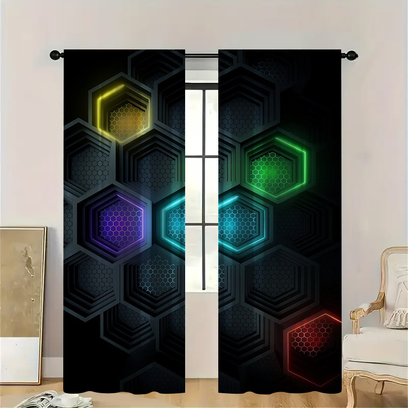 Tech Office Youtube - Cortinas geométricas modernas con bolsillo para