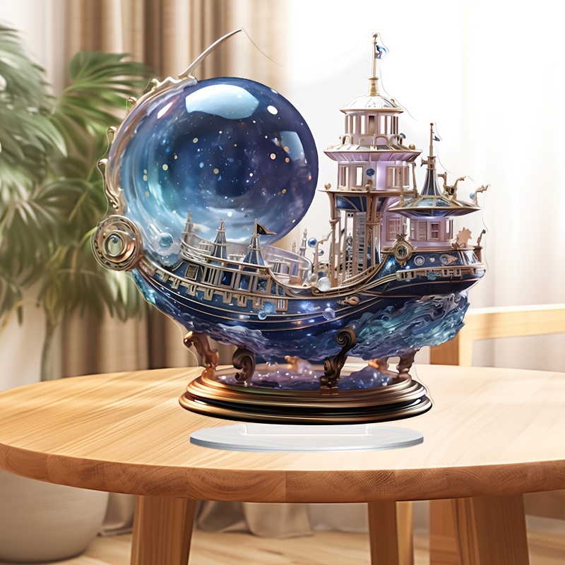 Office Technology - Figura de barco de cristal púrpura
