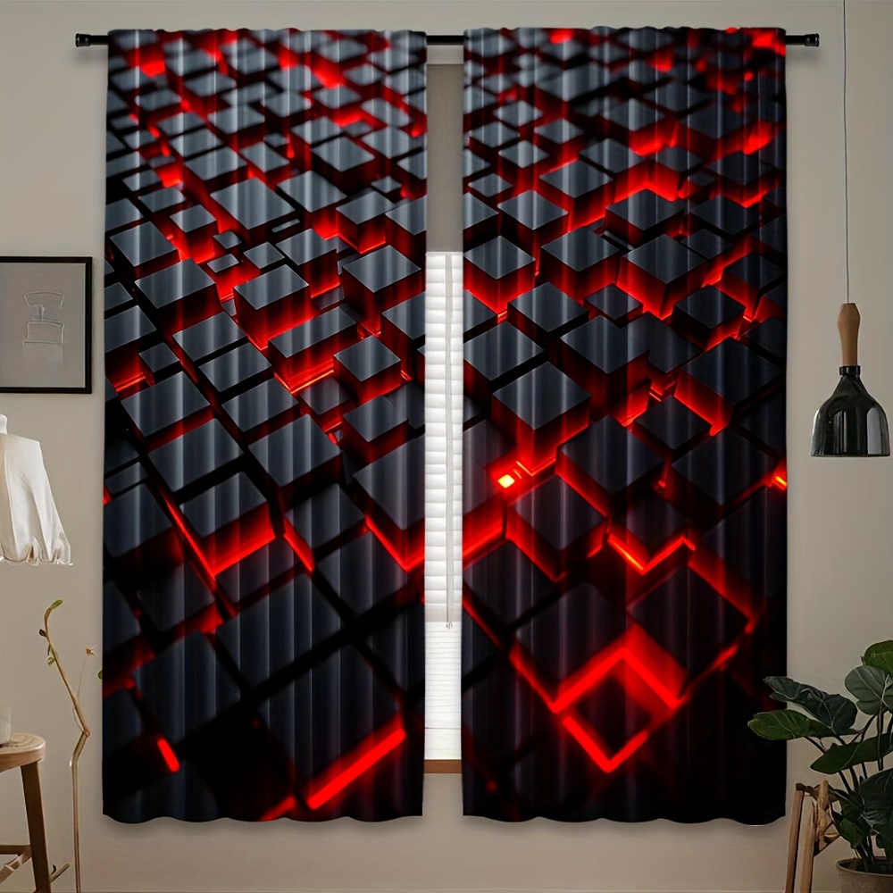 Tech Office Youtube - 2 Cortinas Geométricas Rojas y Negras